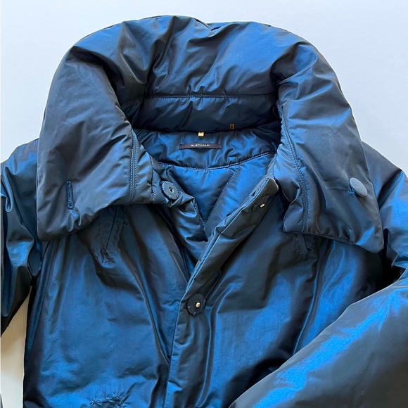 Elie Tahari dark blue taffeta down puffer cropped style w/ 3/4 sleeves. Sz S - Picture 8 of 12